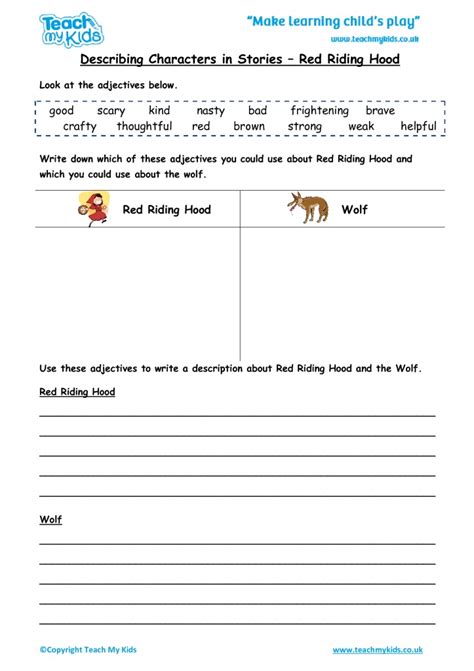 Describing Characters In A Story Red Riding Hood Tmk Education