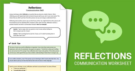 Reflections Communication Skill Worksheet Therapist Aid Anger
