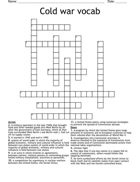 Cold War Vocab Crossword Wordmint