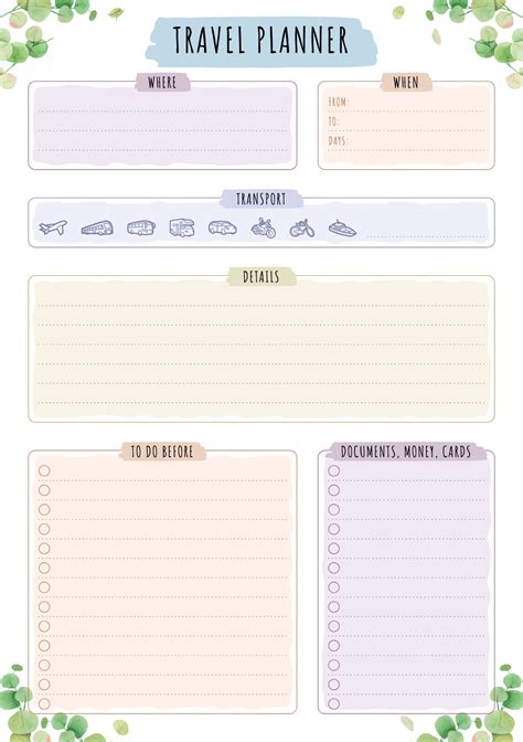 download printable travel planner floral style pdf