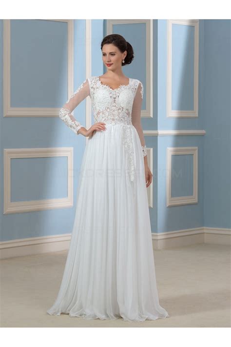 Sheath, trumpet, mermaid, column and fit and berta fall 2015 mermaid wedding dress with sweetheart neckline and double beaded straps. Long Sleeves Lace Chiffon Wedding Dresses Bridal Gowns 3030169