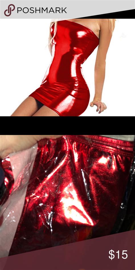 new red hot metallic wet look dress one size wet look dress dress first hot dress