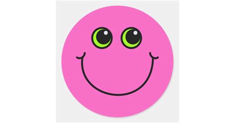 Happy Pink Emoji Face Classic Round Sticker