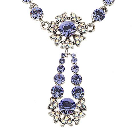 Swarovski Crystal Blue Crystal Flower Pendant Drop Necklace And