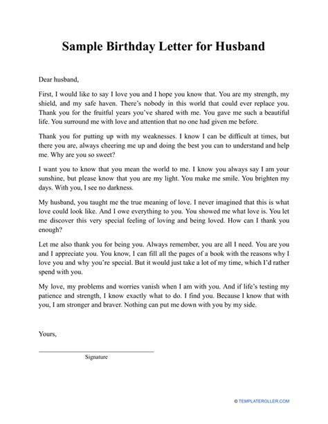 Sample Birthday Letter For Husband Download Printable Pdf Templateroller