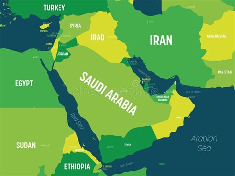 Middle East Map Green Hue Colored On Dark Background High Detailed Political Map Of Middle