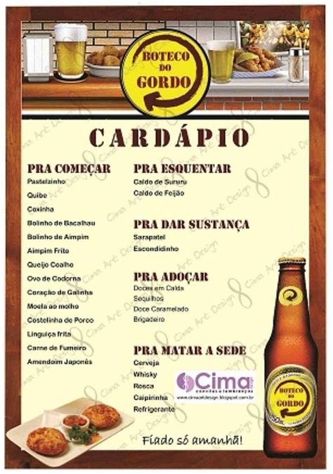 Jun 16, 2021 · já foi jurado do comida di buteco, é colunista do tribuna de minas, tem programas nas rádios transamérica jf e mix fm e é dono da fanpage @butecosdejf, onde conta com mais de 90 mil seguidores que acompanham as dicas e comentários sobre comidas, bebidas e bares desse rotundo entusiasta da culinária simples e saborosa, segundo ele, a mais. Cima Art Design: Aniversário Boteco do Gordo | Comida de ...