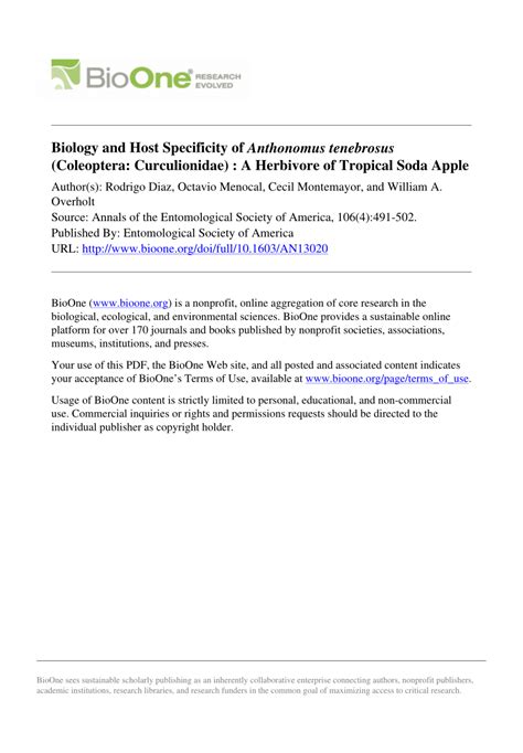 pdf biology and host specificity of anthonomus tenebrosus coleoptera curculionidae a