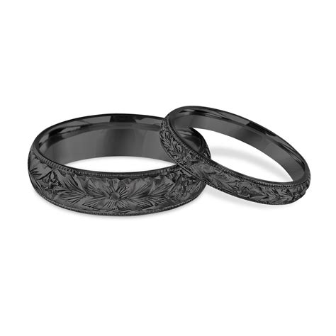 Hand Engraved Matching Wedding Bands His And Hers Wedding Rings Couple Wedding Set Vintage Wedding Ring Unique 14K Black Gold Handmade  47427.1512417522 ?c=2