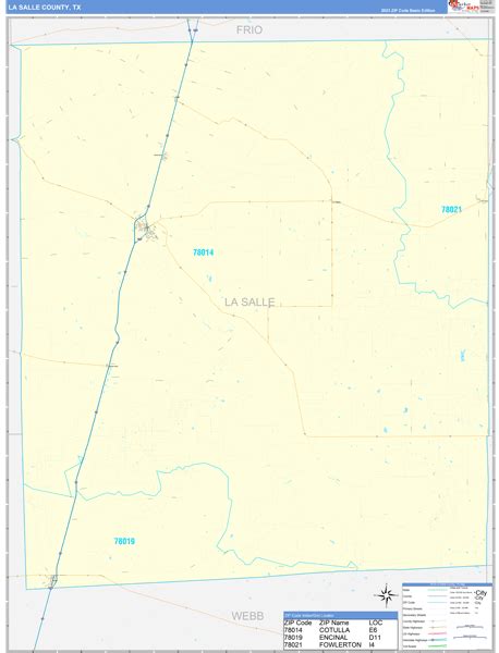 La Salle County Tx Zip Code Wall Map Basic Style By Marketmaps Mapsales