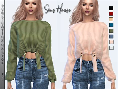 The Sims Resource Womens Striped Sweater With Ties At The Bottom