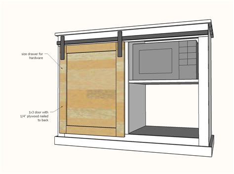 Handmade coffee bar mini fridge cabinet. Barn Door Cabinet with Mini Fridge and Microwave | Ana White