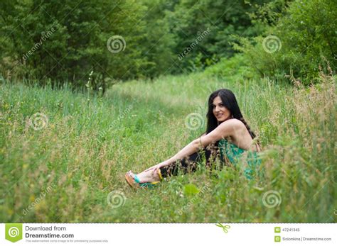 Beautiful Slim Brunette Girl On A Walk Stock Image Image Of Girl Eyes 47241345