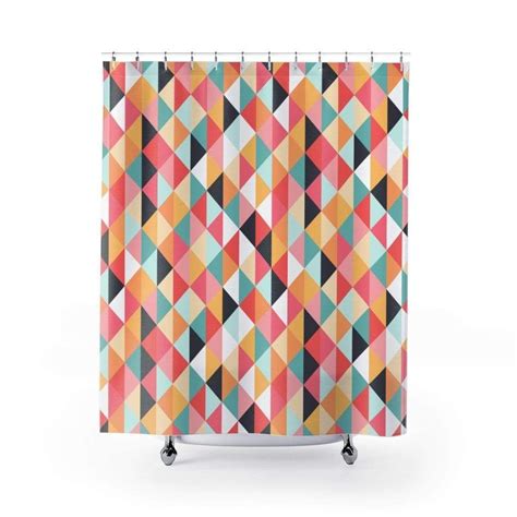 Colorful Geometric Shower Curtain In 2021 Geometric Shower Curtain