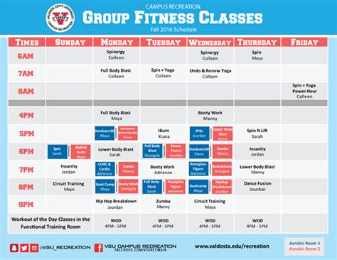 Group Fitness Class Schedule On Behance