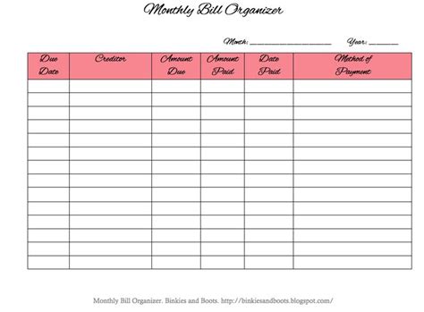 It is one of the most common templates for organizing bills, and includes in conclusion, we warmly recommend a bill organizer for any individual who wants to organize their weekly or monthly expenses efficiently. Free Printable Monthly Bill Organizer | Budgeting ...