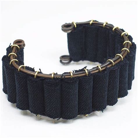 Denim Cuff Bracelet Upcycled Brass And Black Fabric Bracelet Etsy