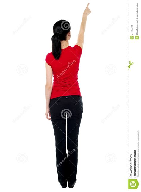 Back Pose Of Woman In Casuals Pointing Away Stock Photo Image Of