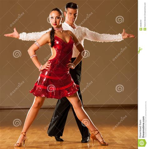 Latino Dance Couple In Action Dancing Wild Samba Stock Photo Image