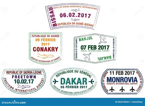 Set Of Stylized Passport Stamps For Major South African Airports