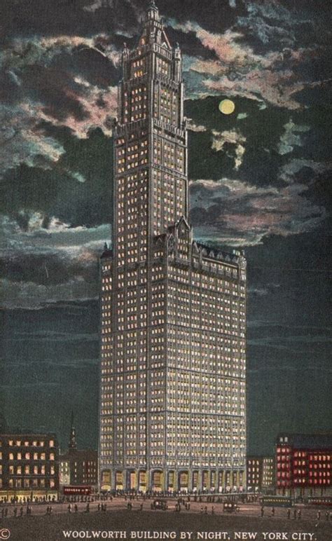 Vintage Postcard Woolworth Building By Night Historic Building New York