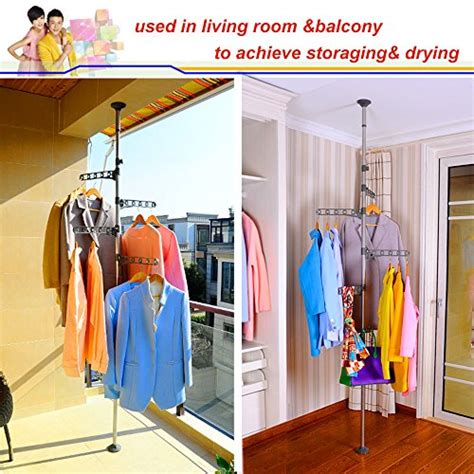 Baoyouni double pole adjustable laundry clothes drying rack standing garment storage organizer heavy duty space saver diy pants hanger rod rail floor to ceiling, height. Baoyouni 4 Layer Floor to Ceiling Adjustable Corner Coat ...