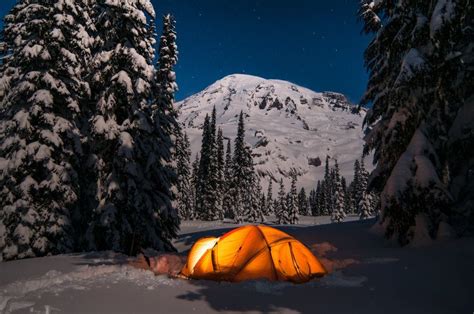 Snow Camping On Mt Rainier Under A Full Moon By Randy