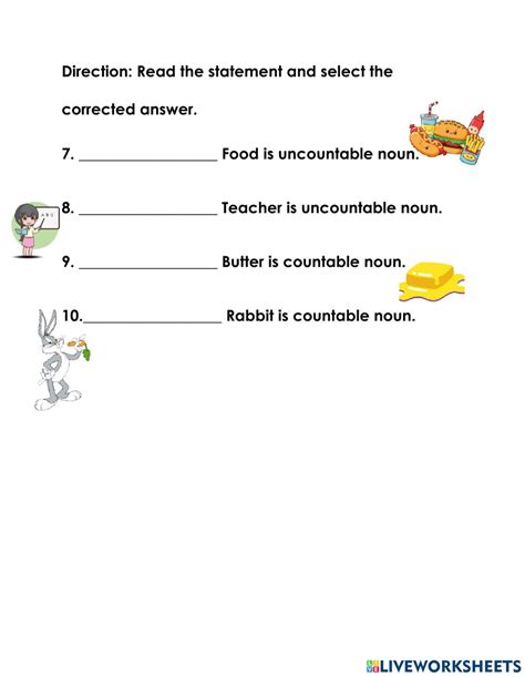 Countable And Uncountable Noun Interactive Activity