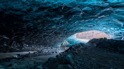 Download Wallpaper 2560x1440 Cave Ice Stones Nature Blue Widescreen