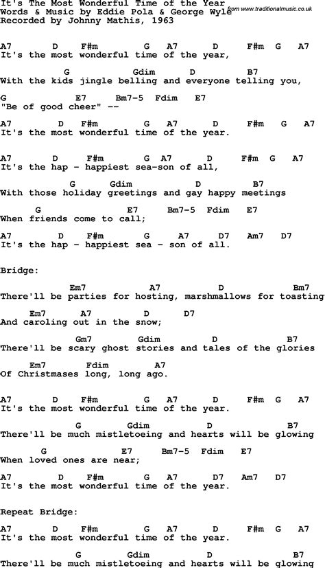 Song Lyrics With Guitar Chords For Its The Most Wonderful Time Of The