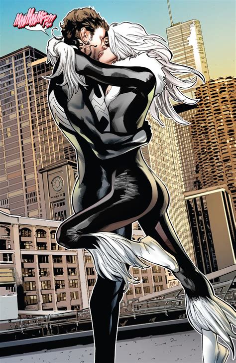 Symbiote Spider Man And Black Cat Kiss Peter And Felicia Greg Land Spiderman Black Cat