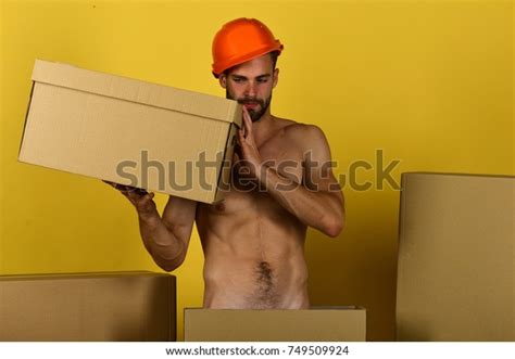 Man Standing Naked Cardboard Box Macho Stock Photo Shutterstock