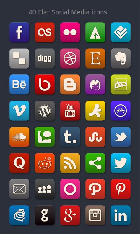 40 Free Flat Social Media Icons Pngs And Psd File
