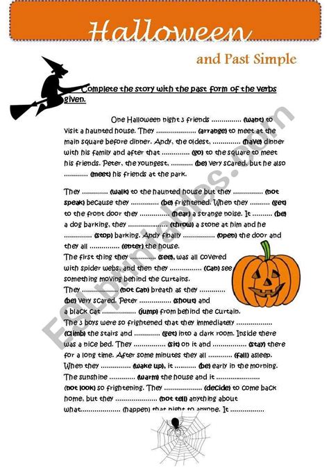 This Is A Halloween Story With Gap Filling On Verbs In Simple Past
