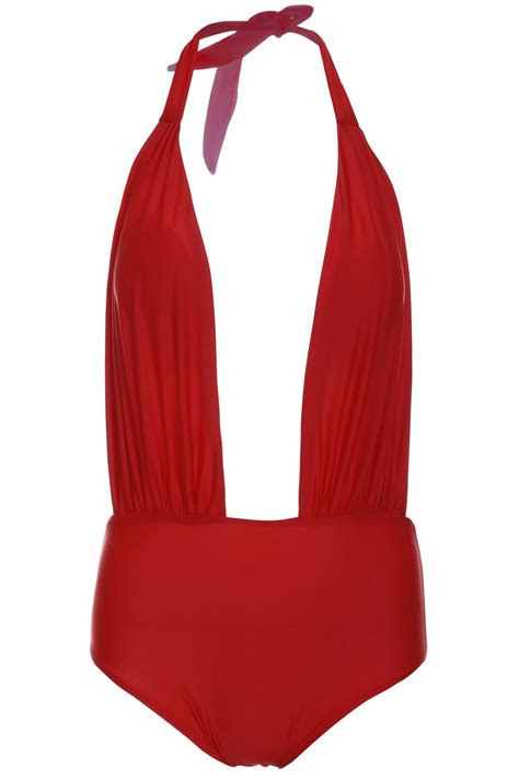 Red L Alluring Halterneck Red One Piece Swimsuit For Women