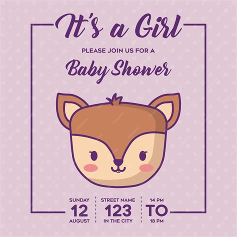 Premium Vector Its A Girl Baby Shower Invitation With Cute Deer Icon