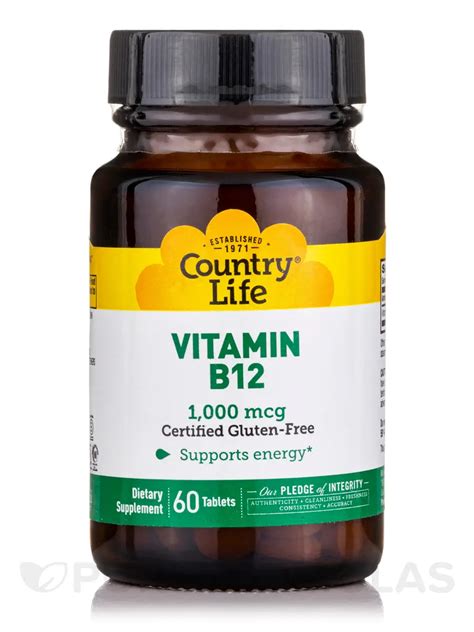 Vitamin B12 1000 Mcg 60 Tablets Country Life Pureformulas