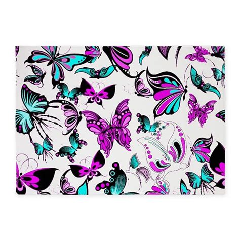 Teal And Purple Butterflies 5x7area Rug By I Beleive Images Cafepress