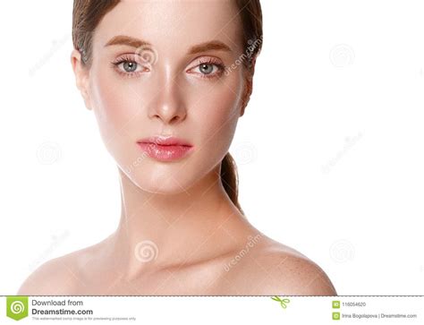 Beautiful Woman Face Close Up Studio On White Stock Photo Image Of