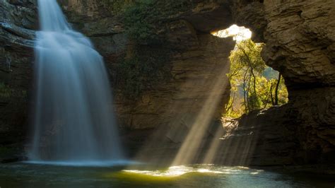 Nature Landscape Waterfall Sun Rays Wallpapers Hd Desktop And