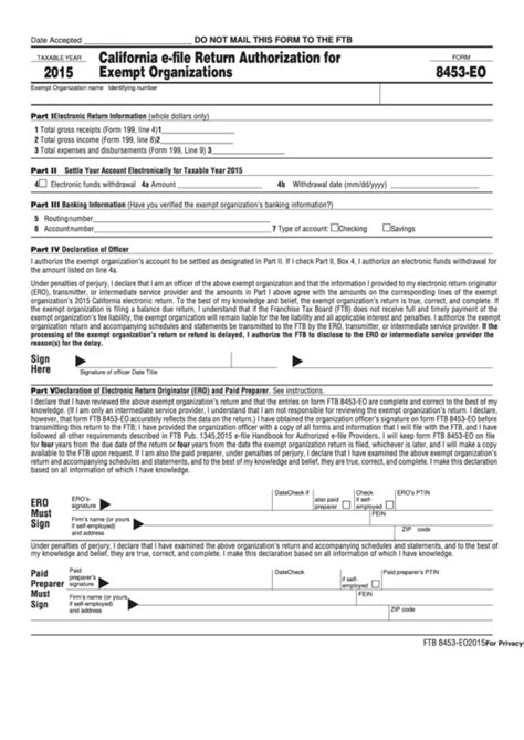 Form 8453 Eo California E File Return Authorization For Exempt