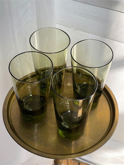 Vintage Set Of Tall Olive Glasses Etsy