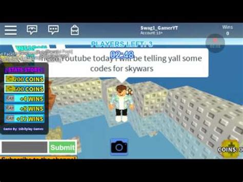 You can copy the working code and redeem it by following the given process in the post. Roblox skywars codes - YouTube