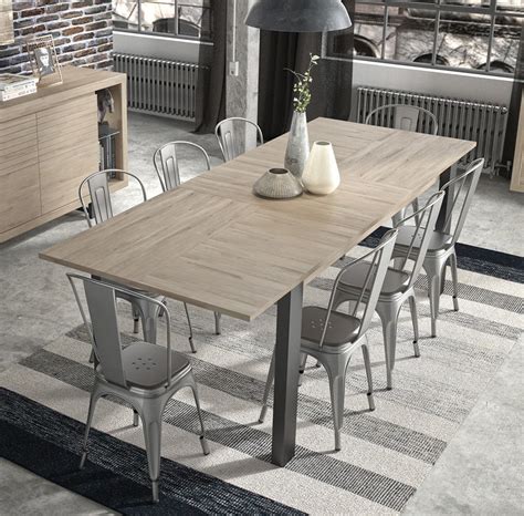 Table de salle à manger extensible moderne chêne clair/noir Aureliane