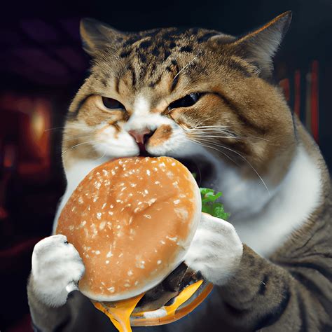Fat Cat Eating Burger · Creative Fabrica