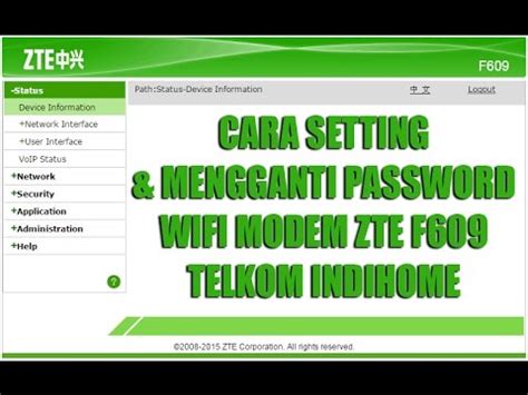 Sometimes you need your router web interface ip address to change security settings. Cara Setting dan Mengganti Password Modem ZTE F609 Telkom Indihome Terbaru 2018 - YouTube