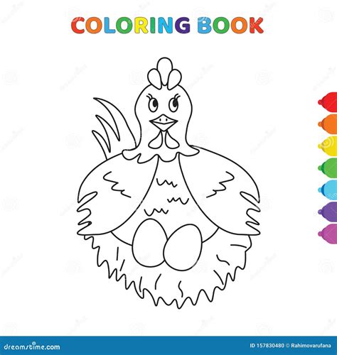 Galinha De Anima O Branca Sentada Em Um Livro De Colorir Ovos Para