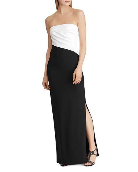 Ralph Lauren Strapless Color Block Gown In Blackwhite Modesens