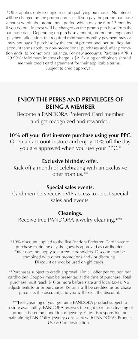 Maybe you would like to learn more about one of these? Pandora Preferred Credit Card | Jewelry Credit Card | Pandora US