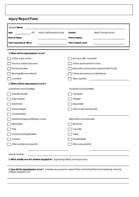 Student Injury Incident Report Templates At